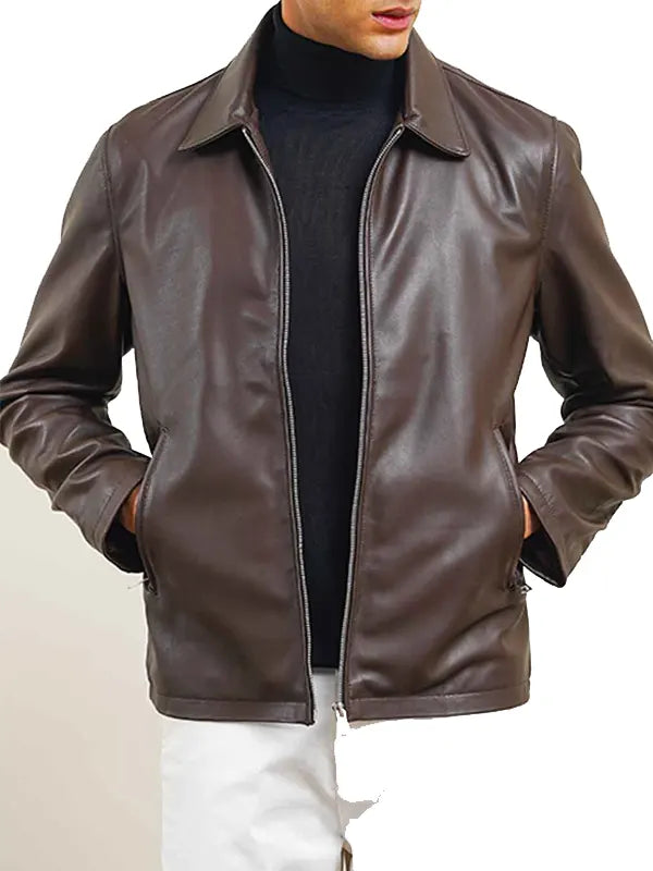 Mens Brown Genuine Leather Jacket