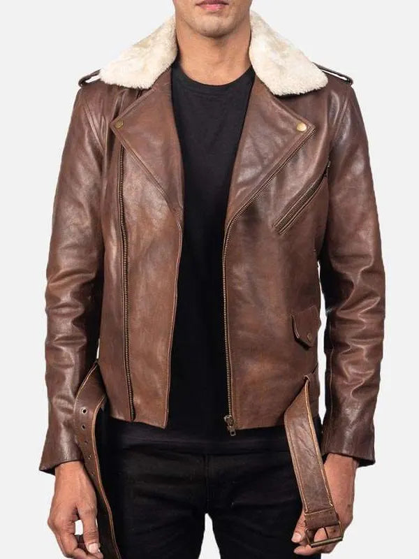 Mens Motorcycle Brown Leather Jacket