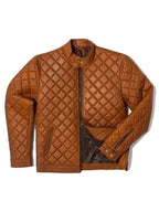Mens Cafe Racer Quilted Brown Jacket