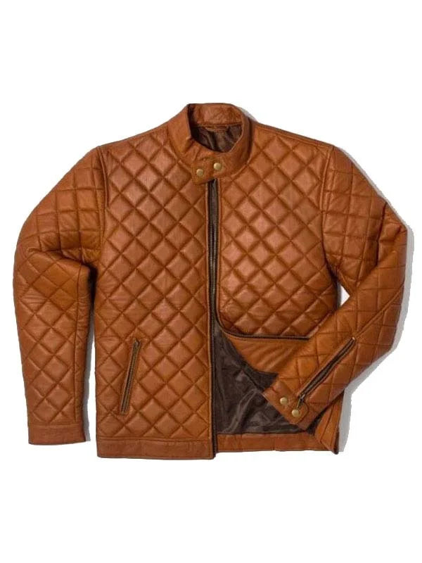 Mens Cafe Racer Quilted Brown Jacket