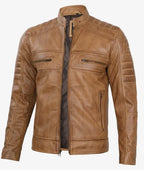 Mens Cafe Racer Brown Leather Jacket