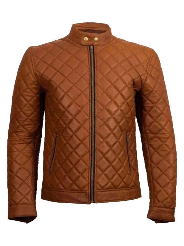 Mens Cafe Racer Quilted Brown Jacket