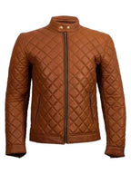Mens Cafe Racer Quilted Brown Jacket