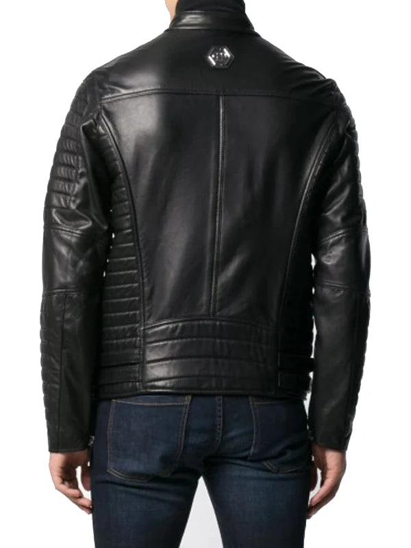 Men Black Biker Leather Jacket