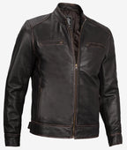 Mens Vintage Brown Leather Cafe Racer Jacket