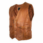 Mens Leather Vest In Brown