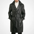 Mens Classic Genuine Leather Trench Coat