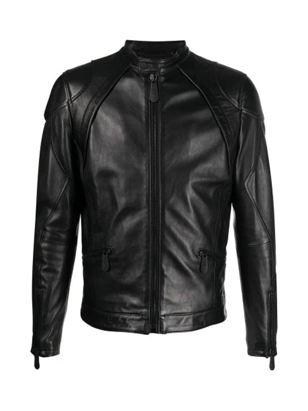 Mens Classic Biker Moto Leather Jacket