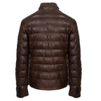 Mens Dark Brown Leather Puffer Jacket