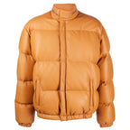 Leather Puffer Jacket Dark Camel Mens