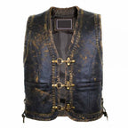 Vintage Mens Leather Vest Double Braided