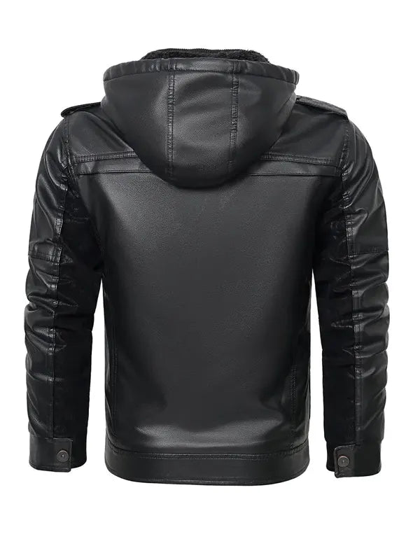 Mens Fred Black Hooded Leather Jacket