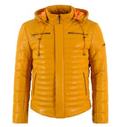 Mens Puffer Hooded Real Leather Jacket