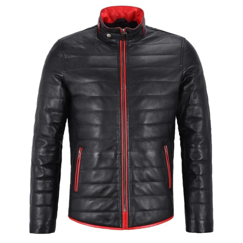 Mens Black Puffer Leather Jacket