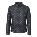 Mens Black Leather Puffer Jacket Diamond Quilted