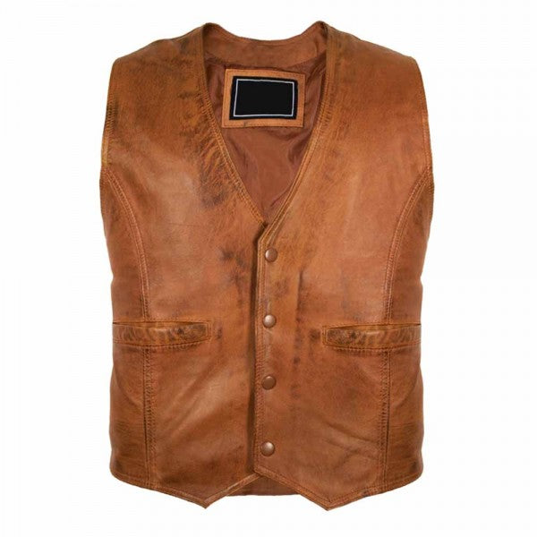Mens Leather Vest In Brown