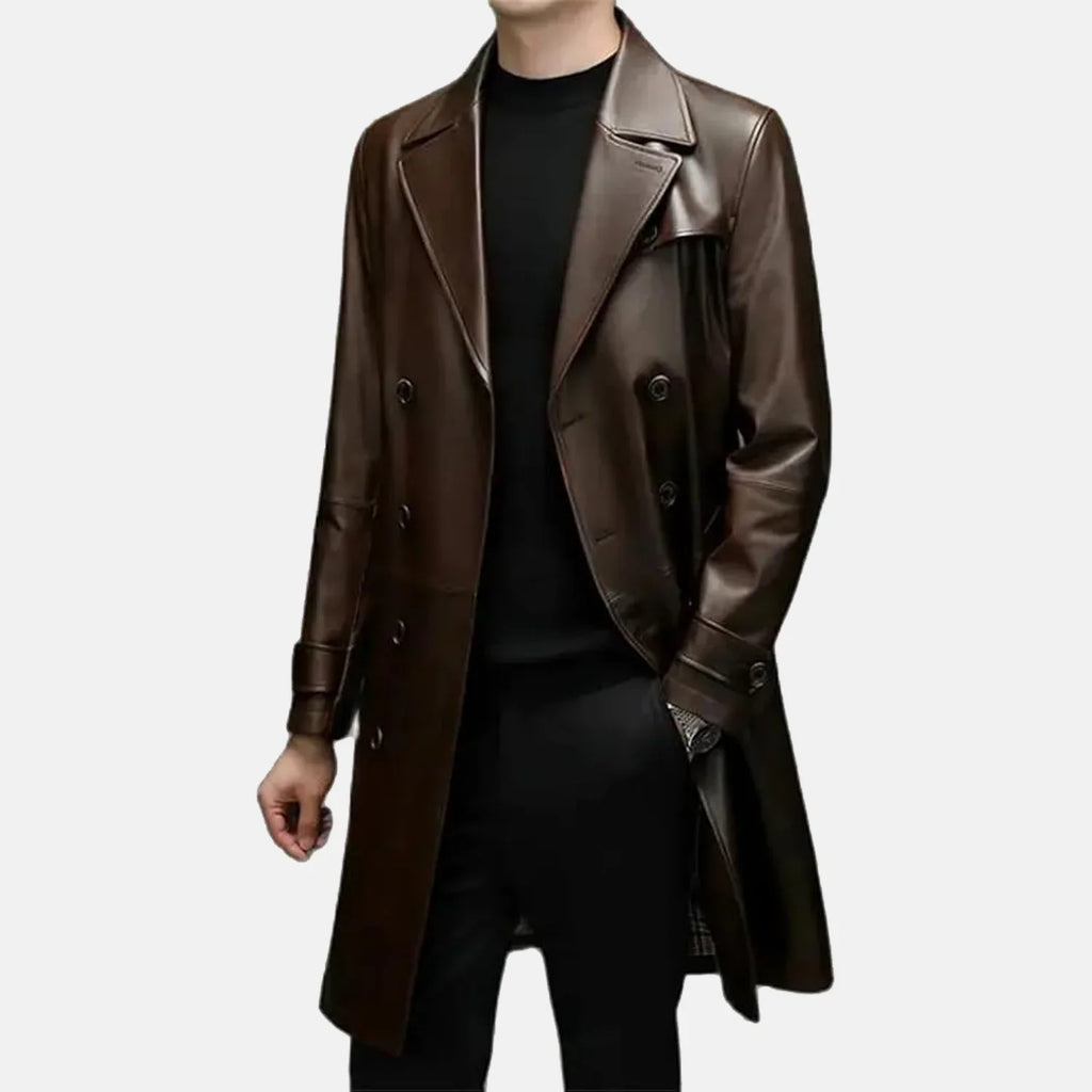 Mens Brown Sheepskin Leather Duster Coat