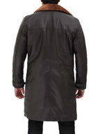 Mens Dark Brown Shearling Leather Trench Coat