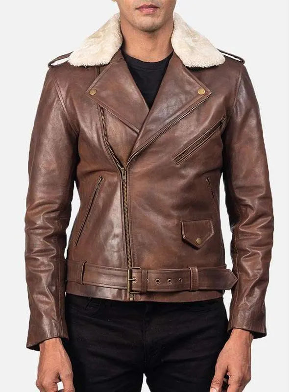 Mens Motorcycle Brown Leather Jacket