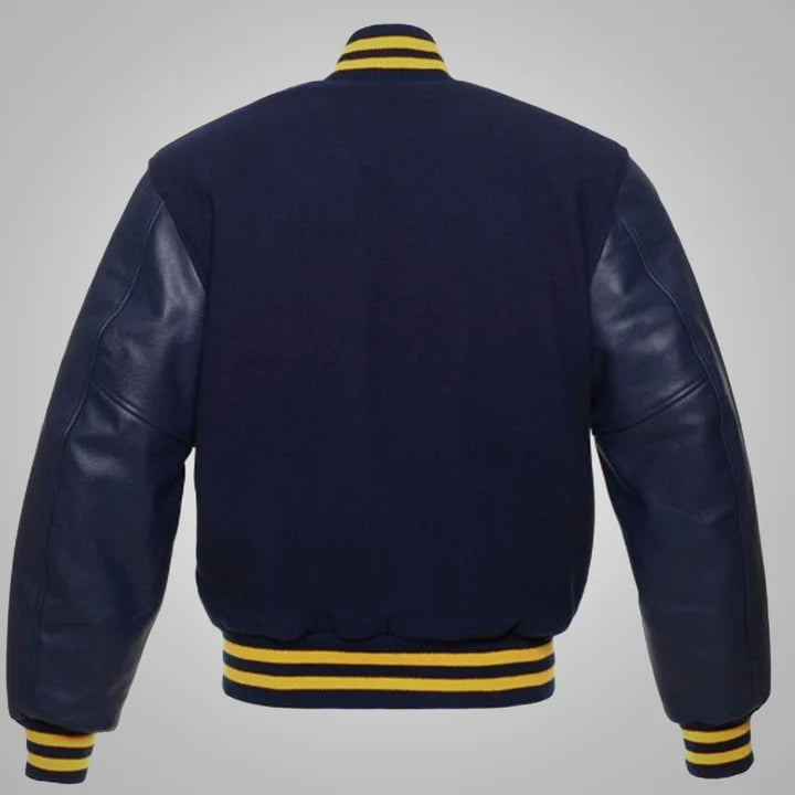 Navy Blue and Yellow Baseball Style Jacket for Men