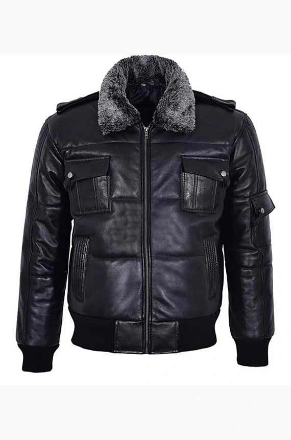 Mens PILOT 8 Black Bomber Leather Jacket