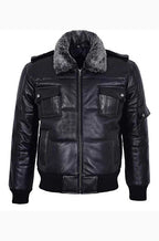 Mens PILOT 8 Black Bomber Leather Jacket