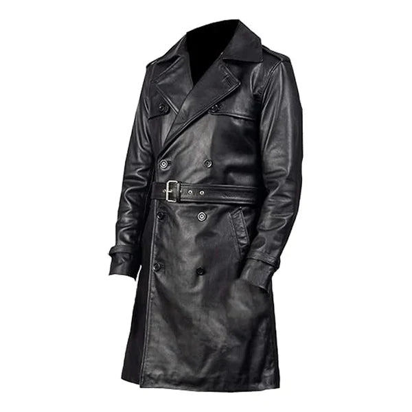 Mens Real Leather Trench Coat