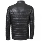 Black Leather Puffer Winter Jacket