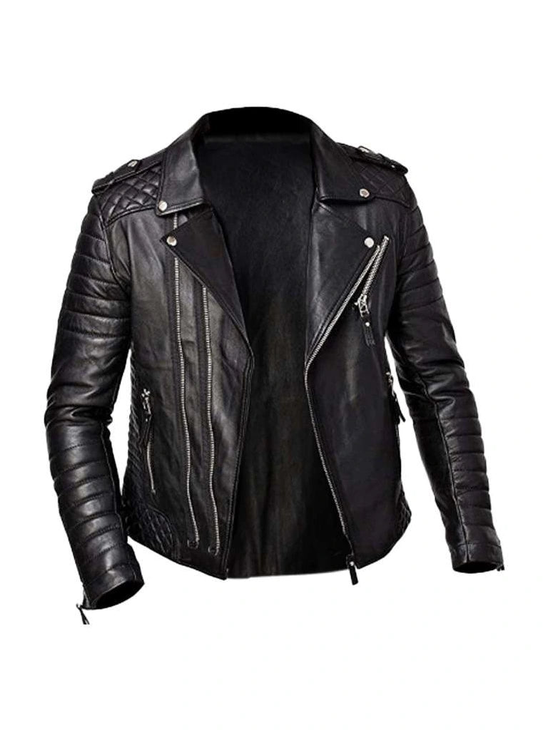 Mens Quilted Biker Leather Jacket