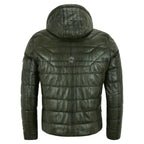 Mens Puffer Real Hooded Leather Jacket