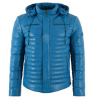 Mens Puffer Hooded Leather Jacket