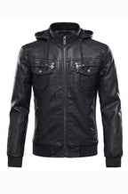 Mens Removable Hood Bomber Leather Jacket