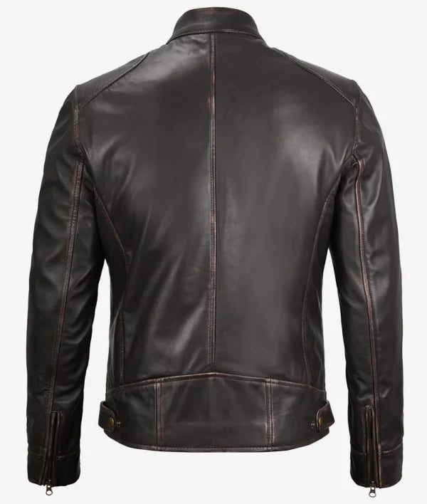 Mens Vintage Brown Leather Cafe Racer Jacket