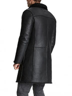 Mens Black Shearling Leather Trench Coat
