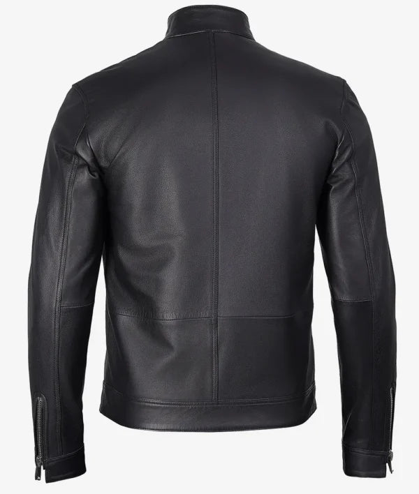 Mens Stylish Black Cafe Racer Leather Jacket