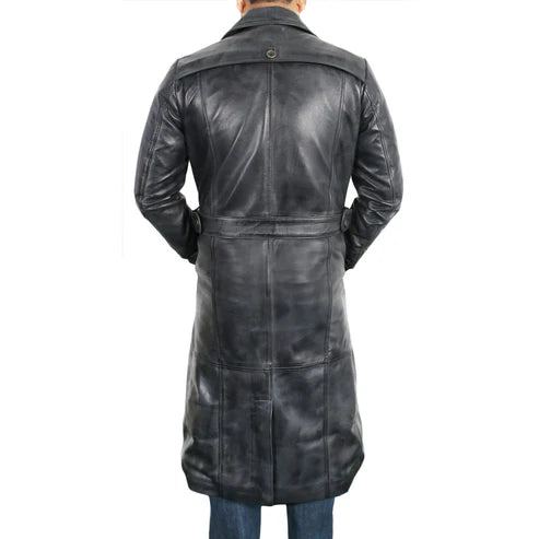 Sylix Distressed Leather Duster Coat