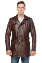 Mens Vintage Brown Leather Trench Coat