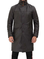 Mens Dark Brown Shearling Leather Trench Coat
