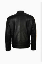 Mens Cafe Racer Yellow Star Leather Jacket
