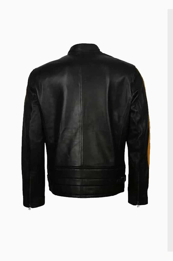 Mens Cafe Racer Yellow Star Leather Jacket