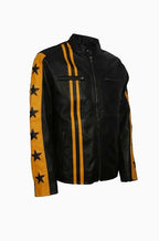 Mens Cafe Racer Yellow Star Leather Jacket
