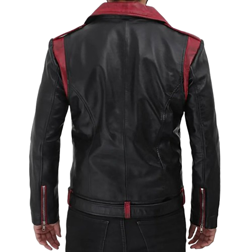 Black leather motorcycle jacket for men