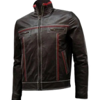 White Stitched Men's Moto Leather Jacket - Bi-Color
