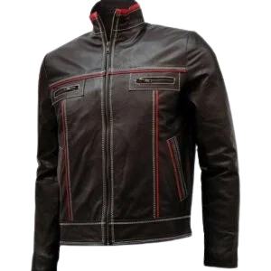 White Stitched Men's Moto Leather Jacket - Bi-Color