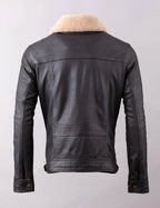 Black Real Leather Shearling Bomber Jacket for Men