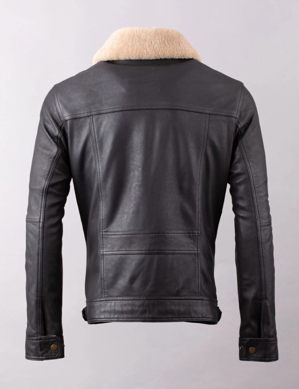 Black Real Leather Shearling Bomber Jacket for Men