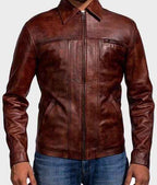Men’s Brown Distressed Biker Leather Jacket