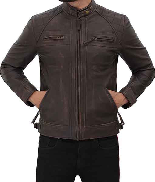 Men’s Four Pocket Brown Leather Biker Jacket