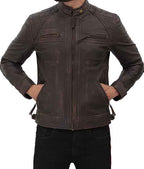 Men’s Four Pocket Brown Leather Biker Jacket