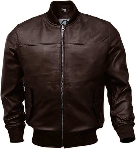 Brown Leather Bomber Sheep Jacket
